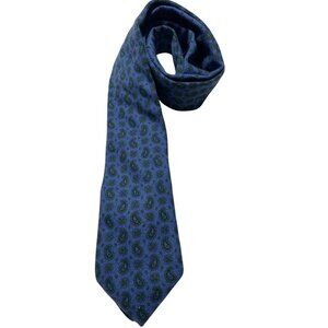 Ike Behar Mens Hand Tailored Blue & Green Paisley Silk Wool Blend Tie
